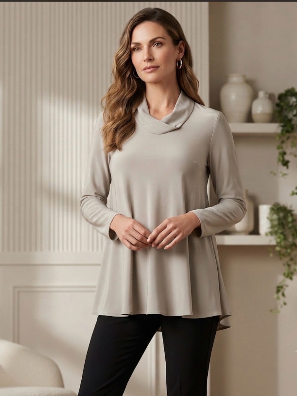 Vera Wang Elegant Cream Silk Tunic